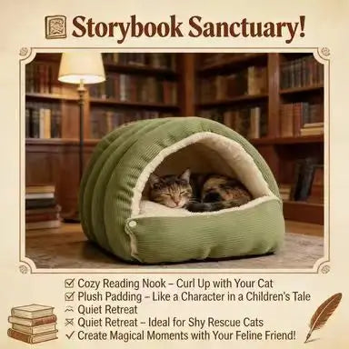 Corduroy Cave Cat Bed: Cozy Hideaway, Plush Lining (Green)