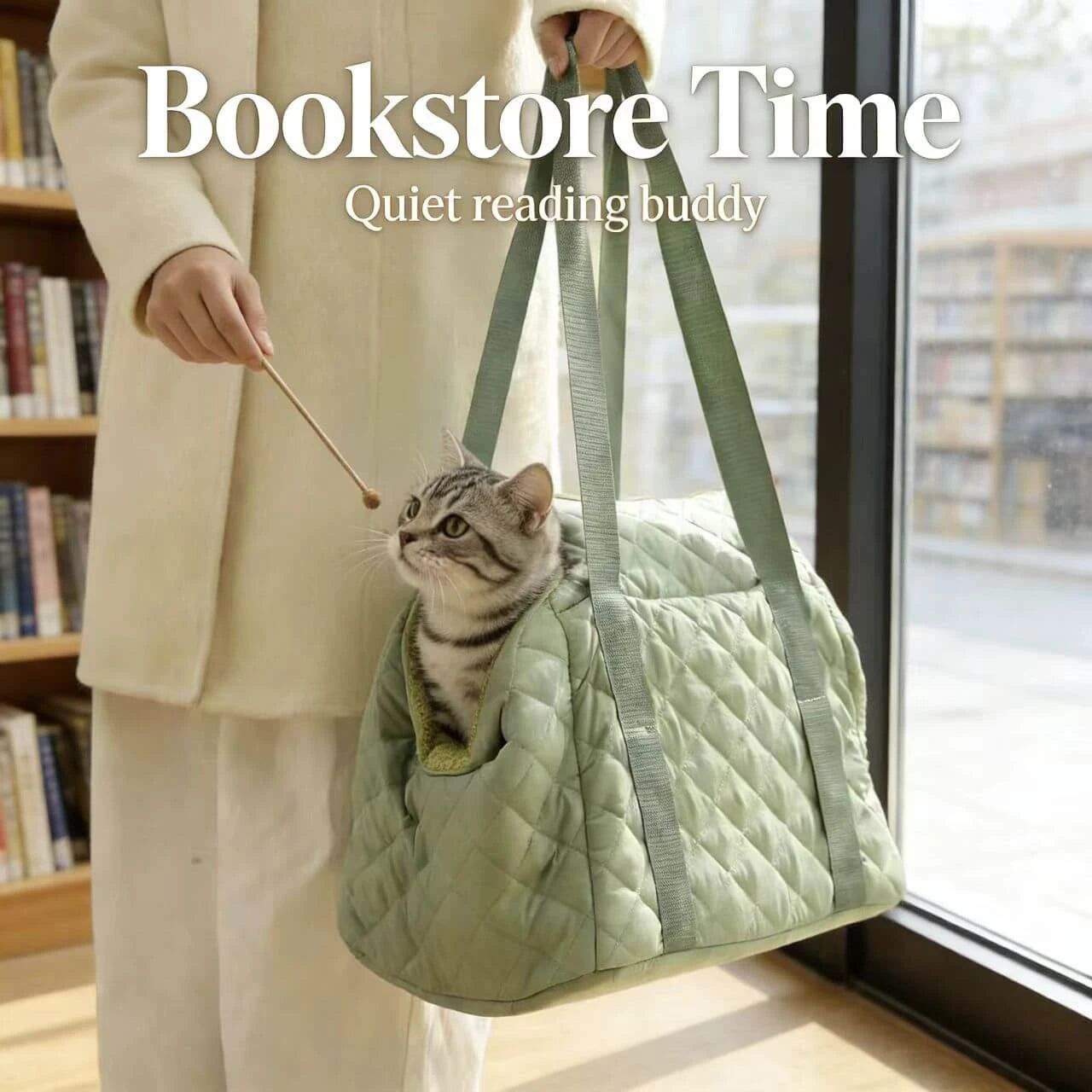 Cozy Quilted Pet Carrier Tote - Visible Window, Light Green