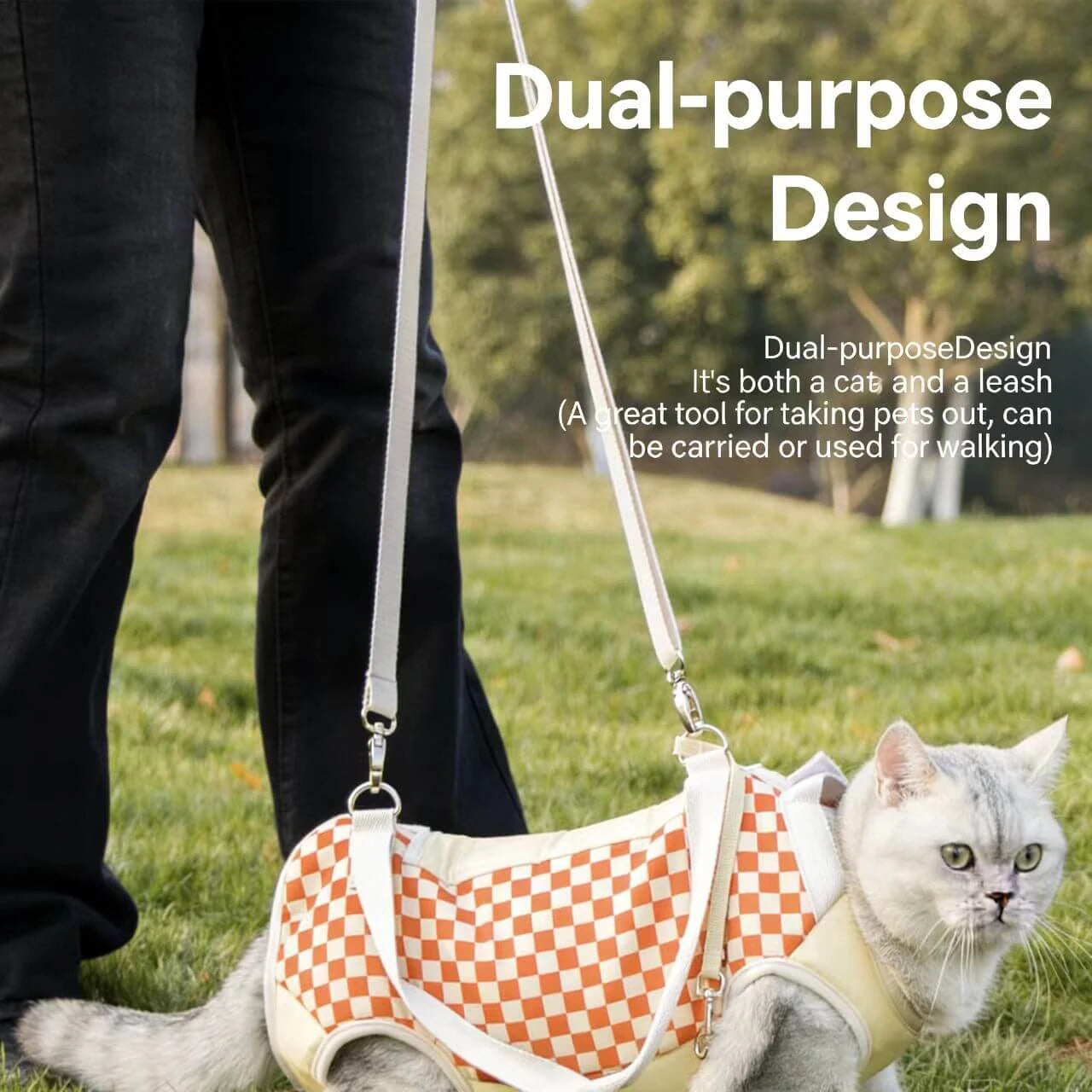 Breathable Pet Travel Tote - Checkerboard Design, Orange & Beige