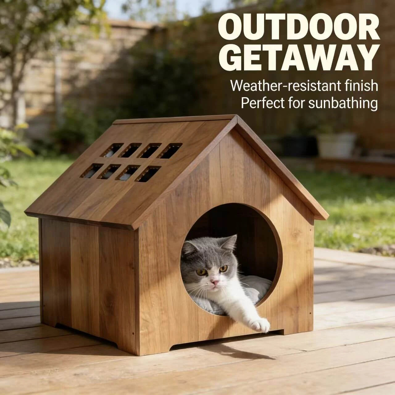 Modern Pet Shelter with Roof Vents - Natural Wood, Cozy Hideaway, Pet Furniture
