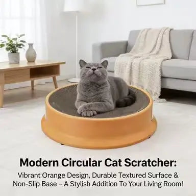 Round Cat Scratcher: Durable Surface, Stable Base, Orange-Brown Design