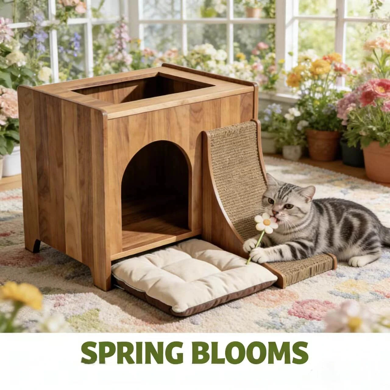 2-in-1 Cat House with Sisal Scratcher - Elevated Platform, Removable Cushion