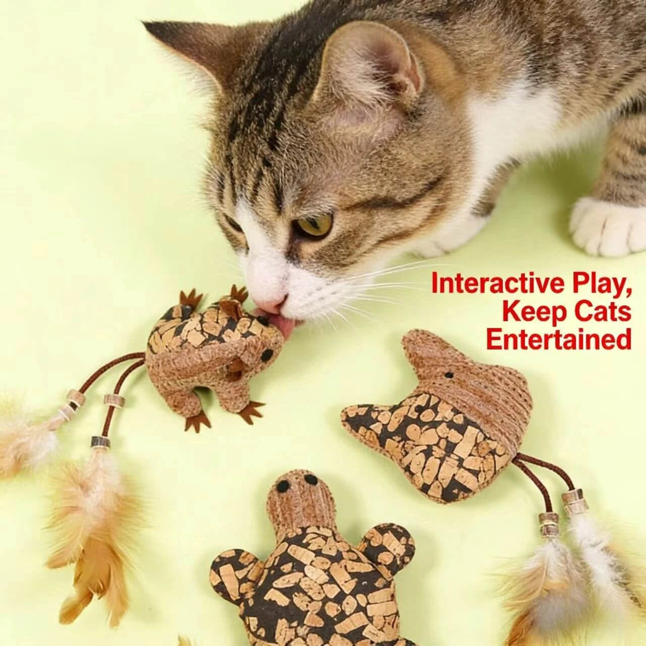 Soft Texture Cat Toy Set - Cork Pattern, Feather Teaser, Catnip & Silvervine