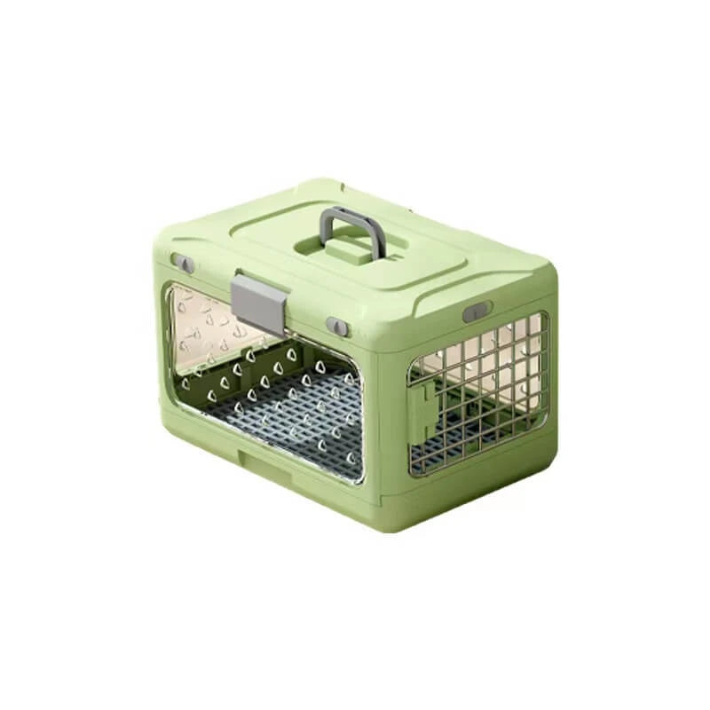 Secure Cat & Dog Carrier Crate - Metal Door, Easy Clean, Green