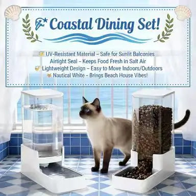 Auto-Refill Cat Feeder & Waterer Set: Transparent Tank, Large Capacity (White)