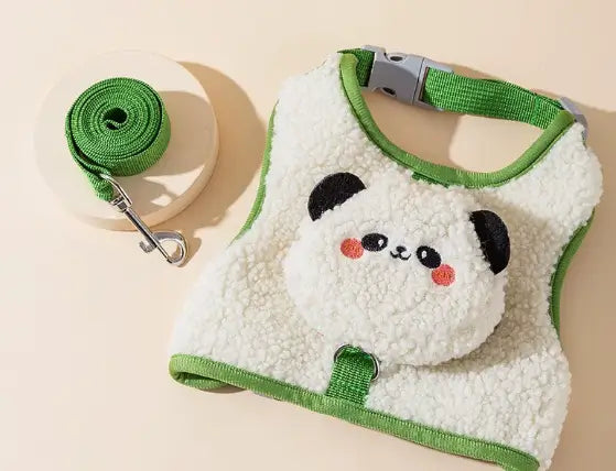 Escape-Proof Cat Harness & Leash: Fuzzy Panda Accent, Warm Sherpa