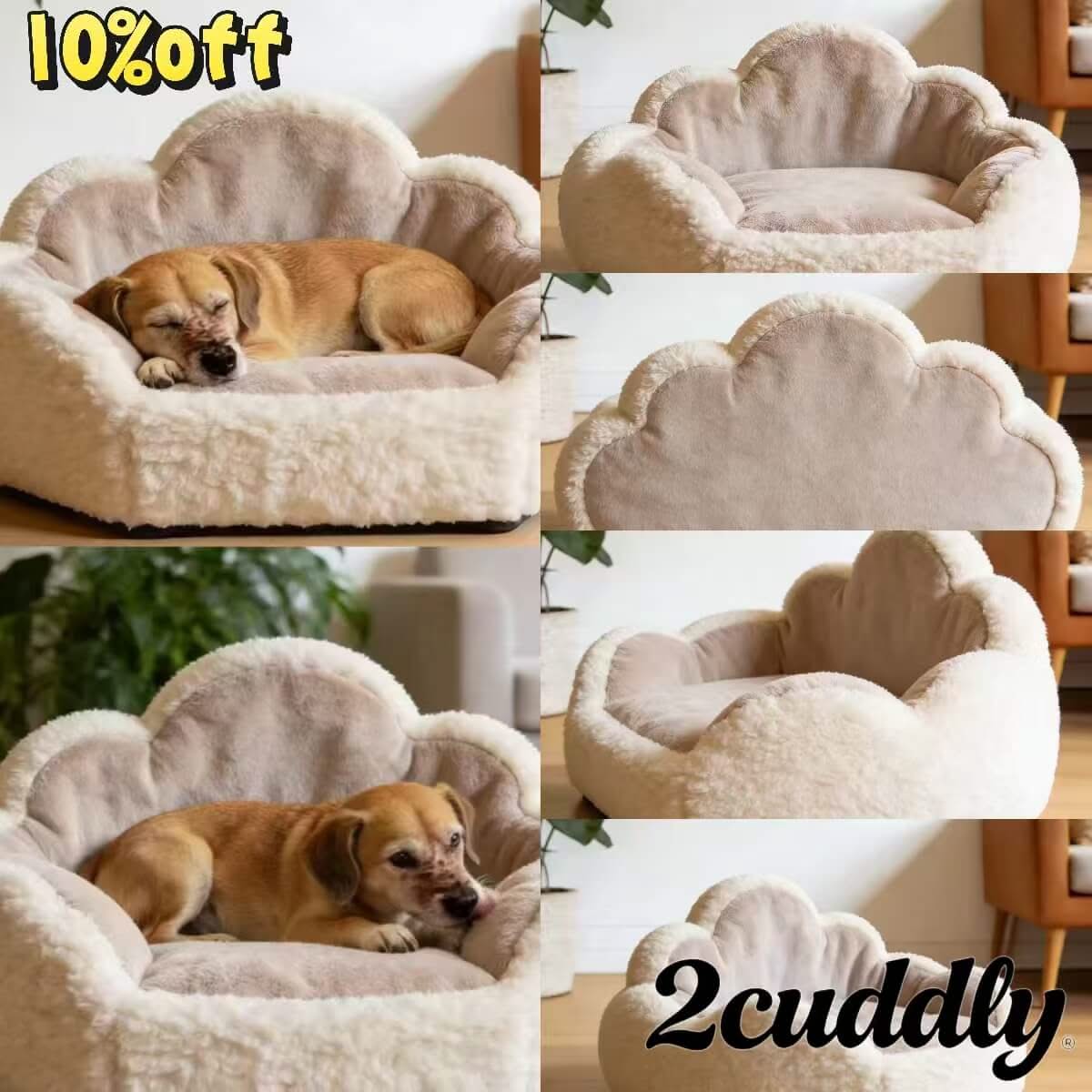 Fluffy-Comfort Pet Bed for Dogs - Cloud Shape, Beige-White, Plush Fleece, Orthopedic Support