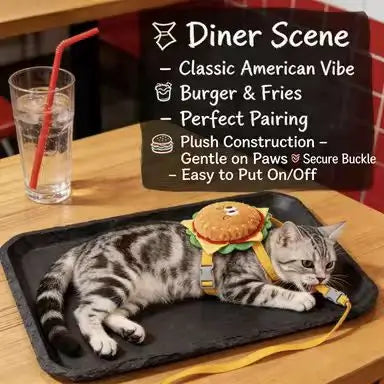 Escape-Proof Cat Harness: Cute Hamburger Plush, Breathable Mesh