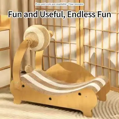 Scratching & Rest Cat Scratcher: Bamboo Frame, Striped Sisal, Hanging Ball