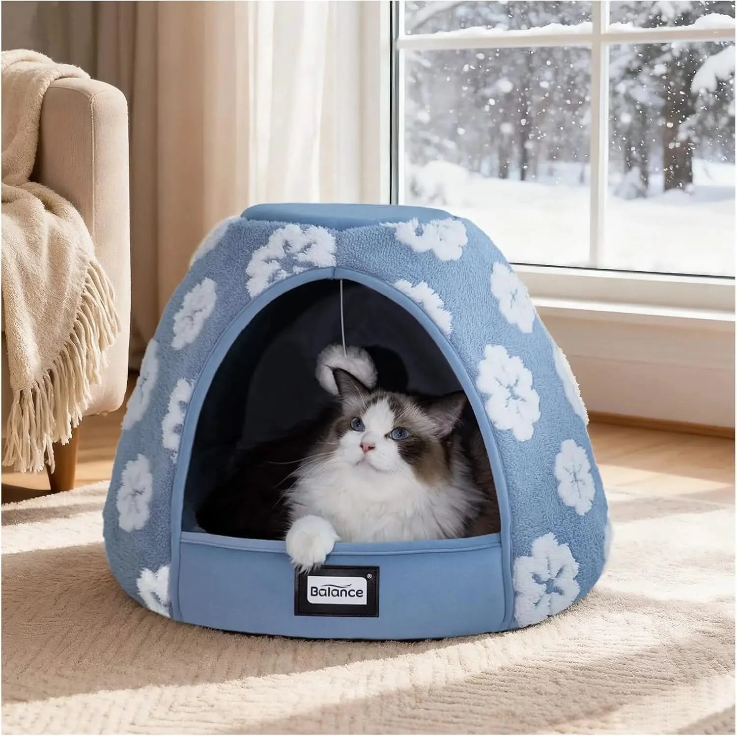 BALANCE Cozy 2-in-1 Plush Cat Bed Cave - Anti-Slip Den