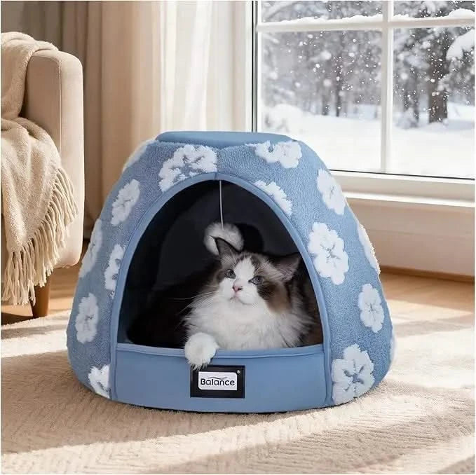 BALANCE Cozy 2-in-1 Plush Cat Bed Cave - Anti-Slip Den