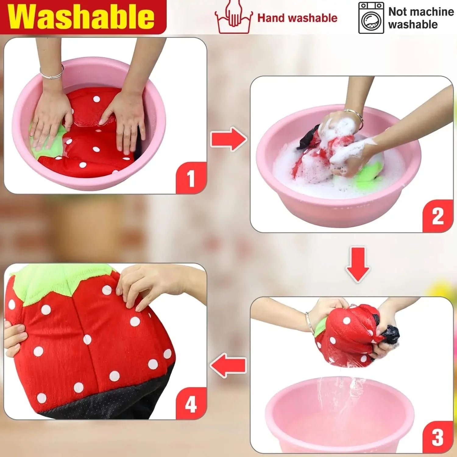 Warm Washable Strawberry Fleece Cuddle Bed for Small Pets