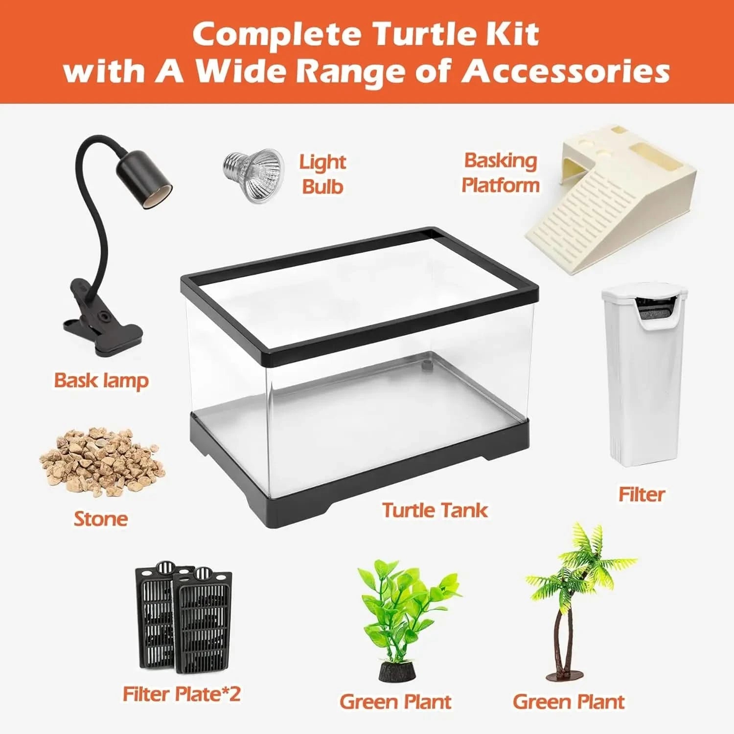 AZV Small PC Indoor Turtle Habitat Kit: Filtered, Lit, with Basking Platform