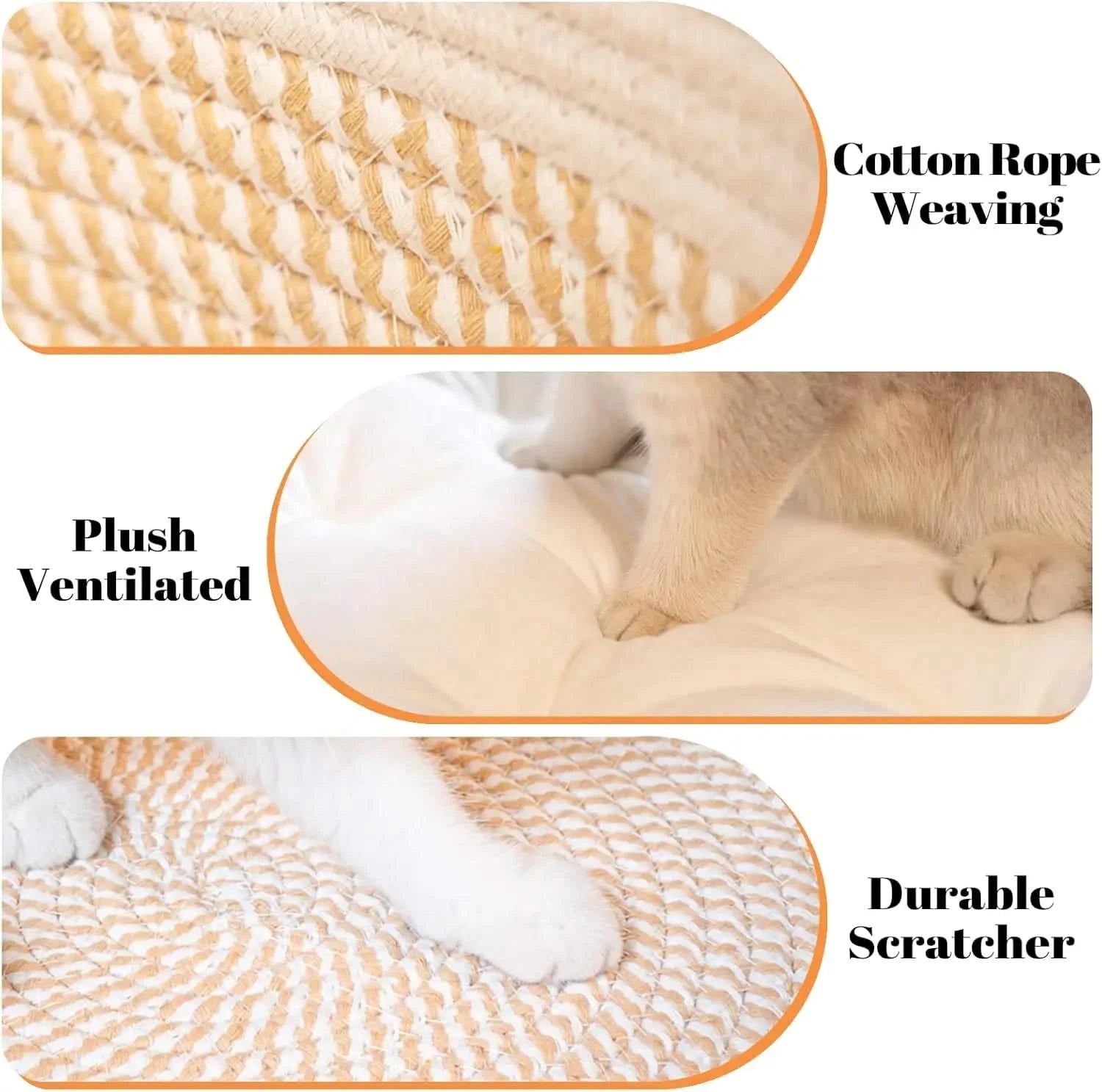 CHEERHOME PETS Woven Cat Basket Bed, Plush Cushion for All-Season Comfort