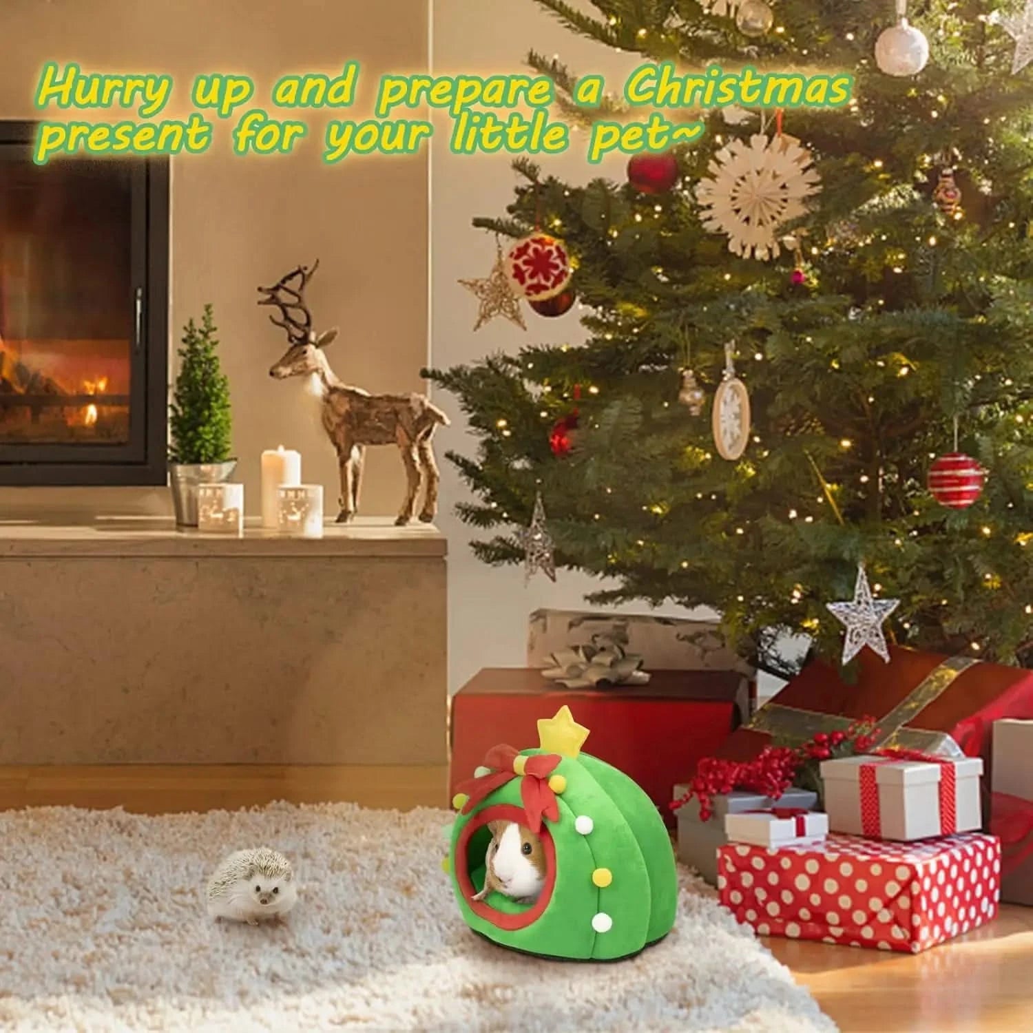 YUEPET Cozy Green Washable Small Animal Hideout Bed: Guinea Pig, Hamster, Hedgehog.