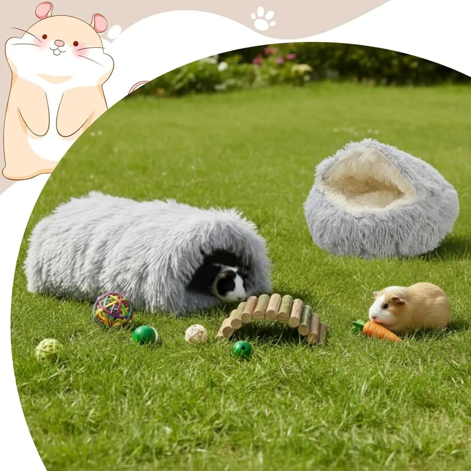 2-Pack Washable Guinea Pig Hideout & Tunnel Bed – Cozy Play Toy for Small Animals