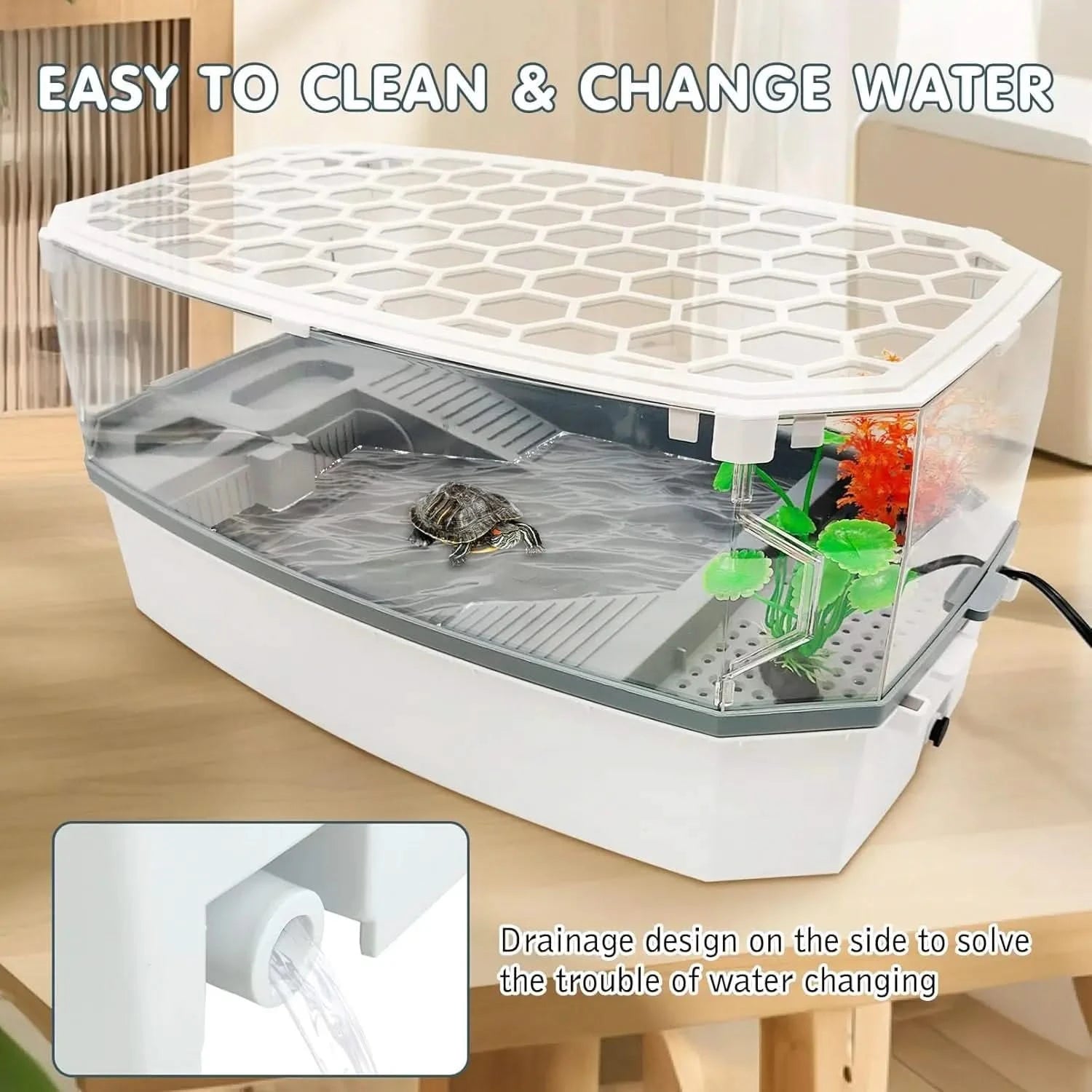 Hamiledyi Multi-Zone Acrylic Turtle Tank: Lid, Pump, Easy Clean Habitat