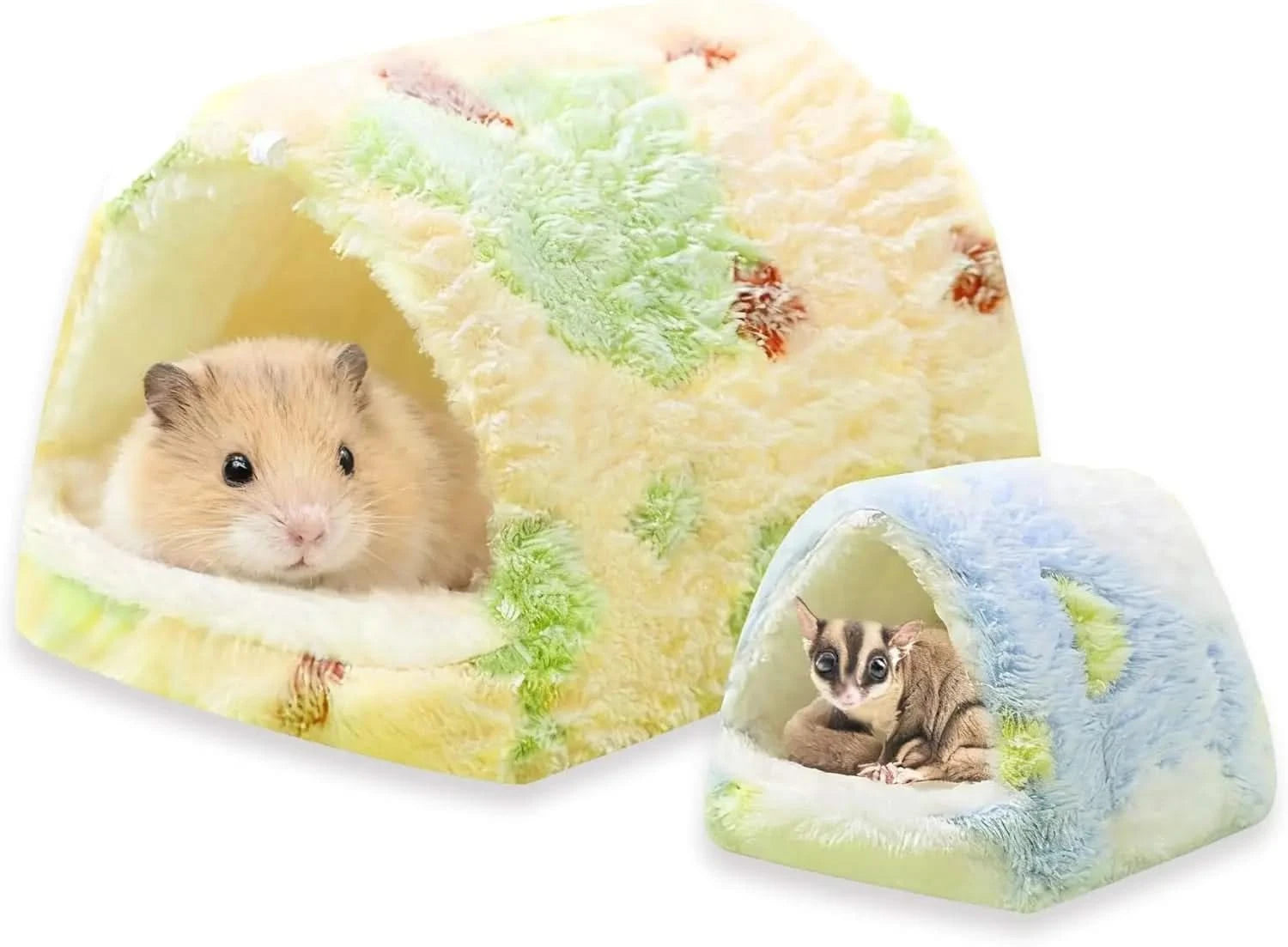 Plush 2-Pack Small Animal Hideouts: Cozy Hammock Beds for Hamster, Guinea Pig