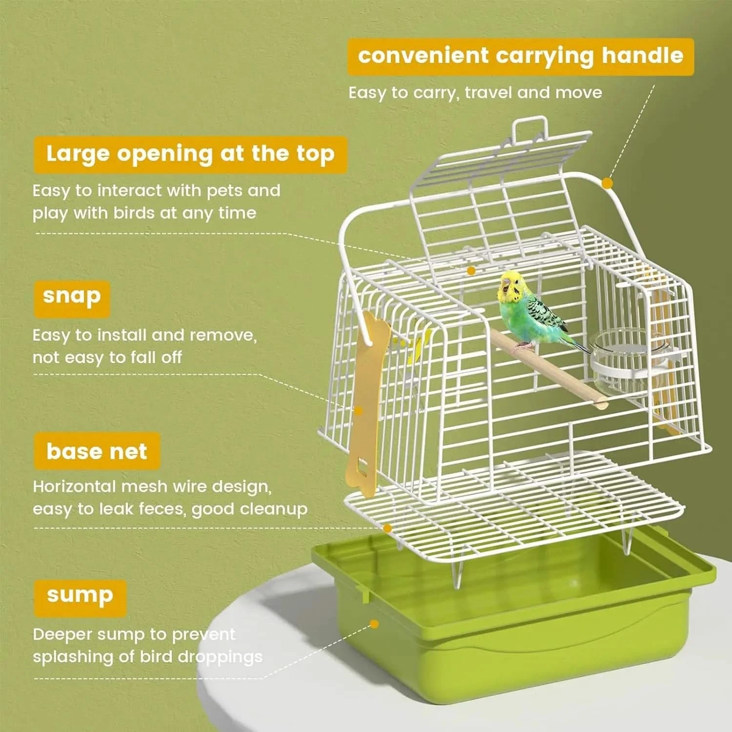 Secure Portable Green Travel Bird Cage for Parakeets, Small Animals & Accessories