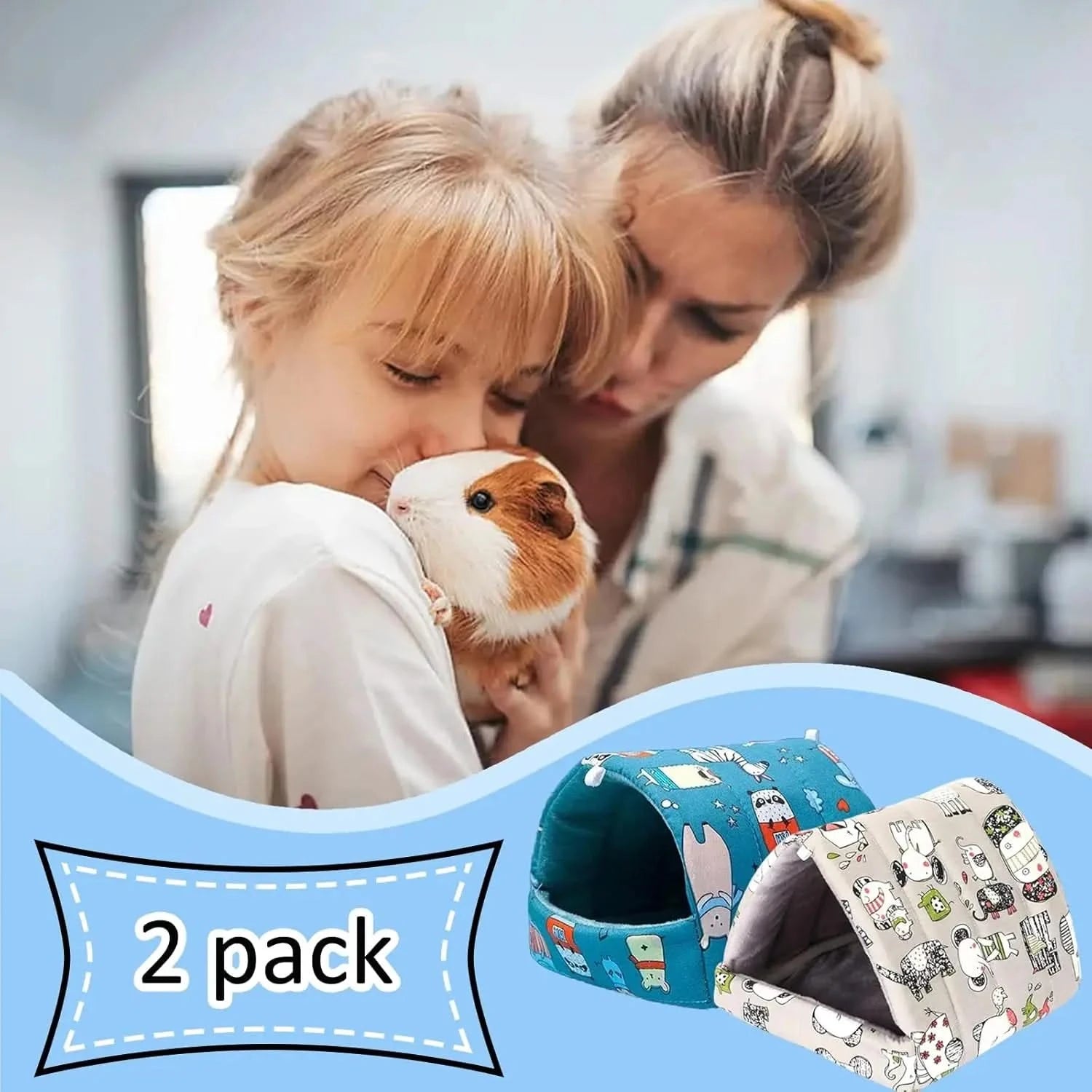 Cozy Washable Guinea Pig Hideout Bed - 2 Pack Small Animal Cage Accessories
