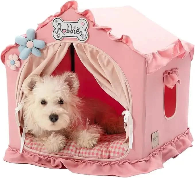 Jiupety Pink Indoor Dog Tent Bed with Frame, Breathable Washable Foldable Pet Cave for Small Dogs & Cats