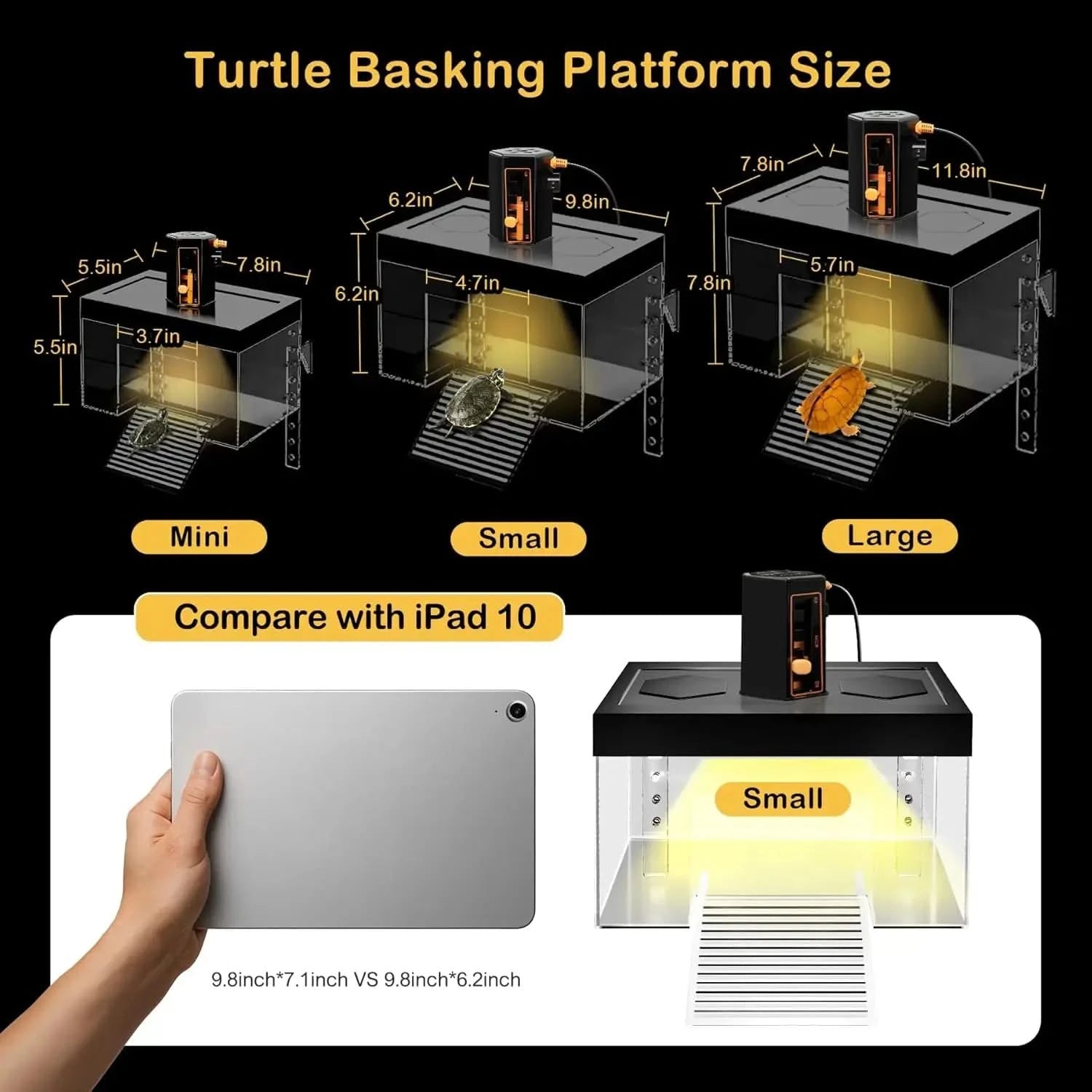 Clioran Elevated Turtle Basking Platform with Light for Small Red Eared Sliders