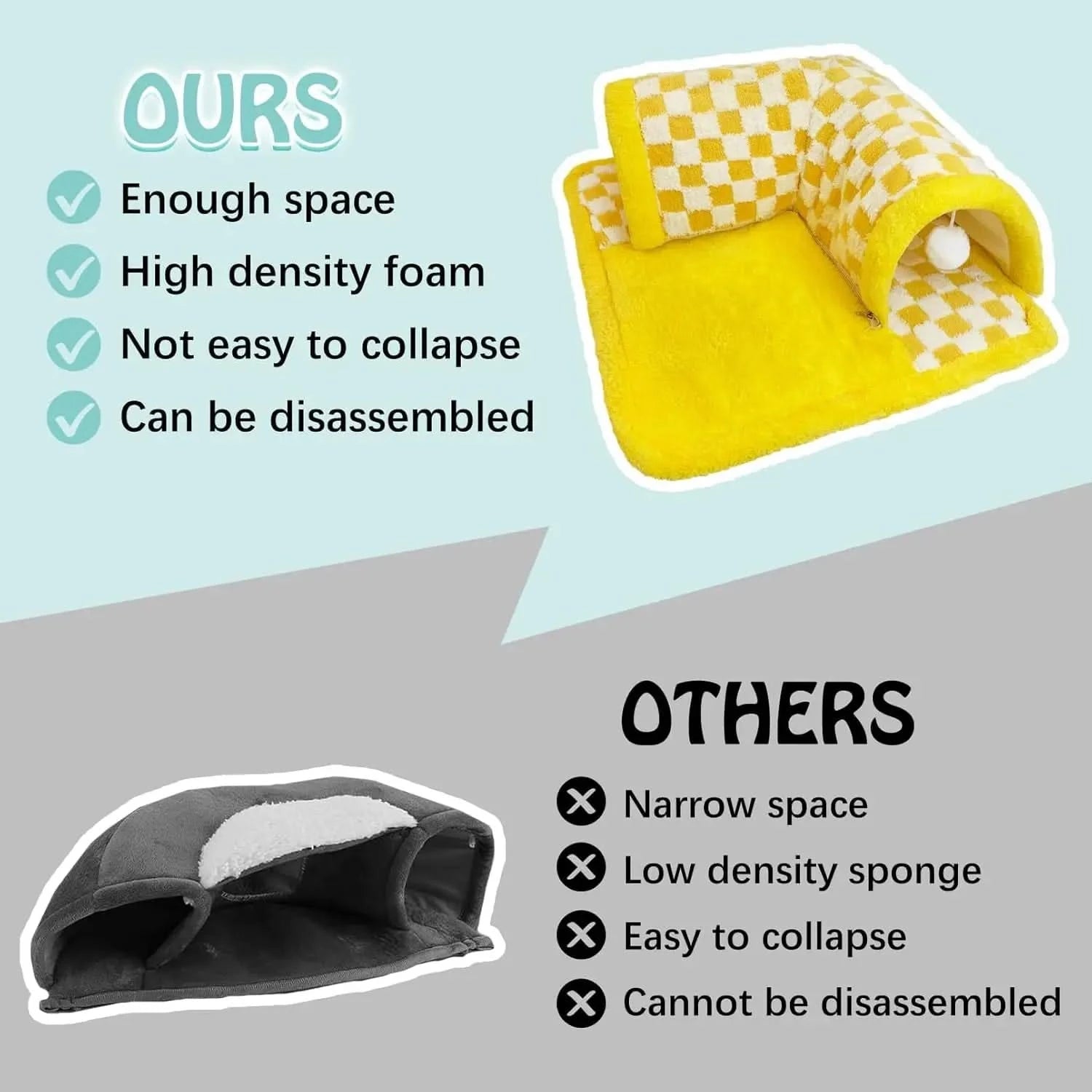 Cozy Removable Guinea Pig Tunnel Bed with Non-Slip Bottom for Small Animals