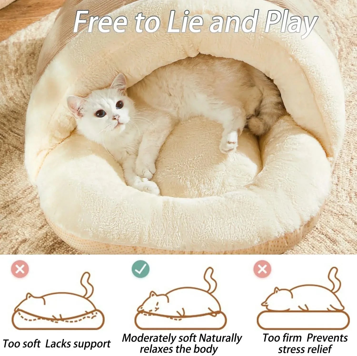Romaneco Self-Warming Plush Slipper Cave Bed for Indoor Cats & Small Dogs