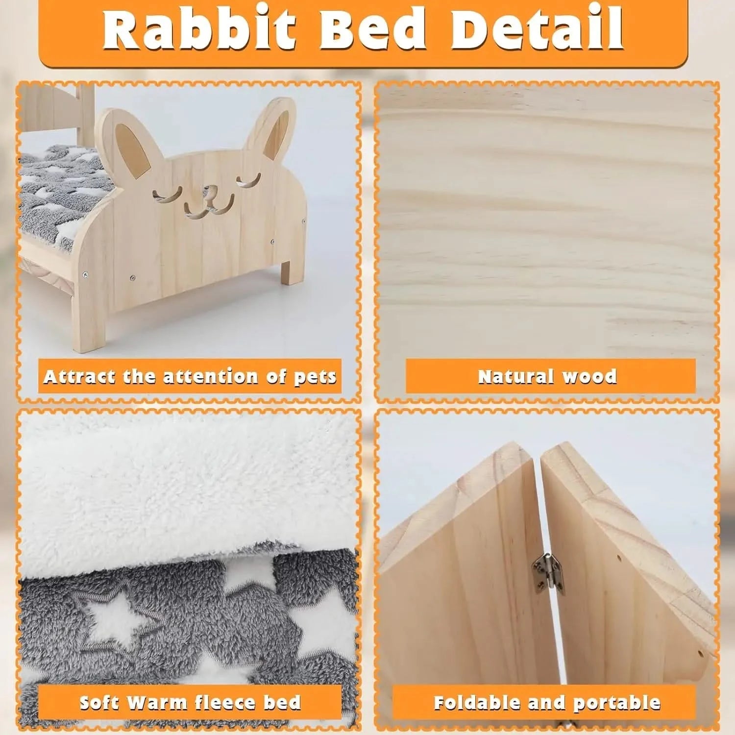 BWOGUE Large Wooden 2-in-1 Folding Rabbit Bed with Removable Comfort Cushion