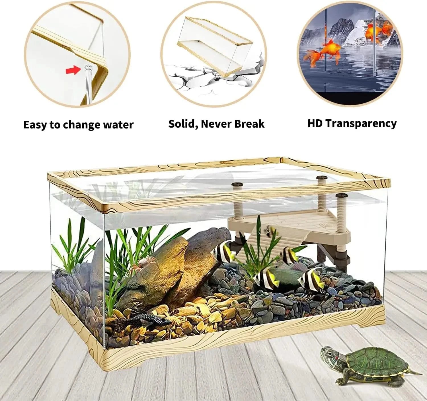 Premium Shatter-Resistant Turtle Tank with Basking Platform & Easy Drainage System