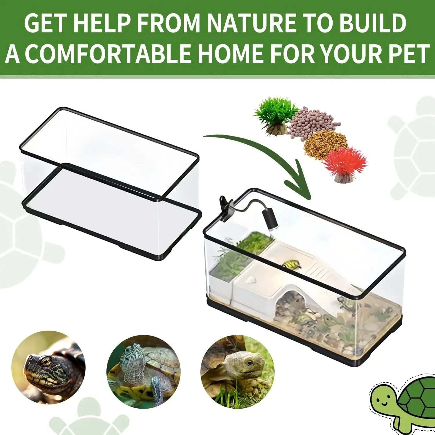Complete Acrylic Turtle Tank Kit: Light, Filter, Drainage, Multi-Zone Habitat