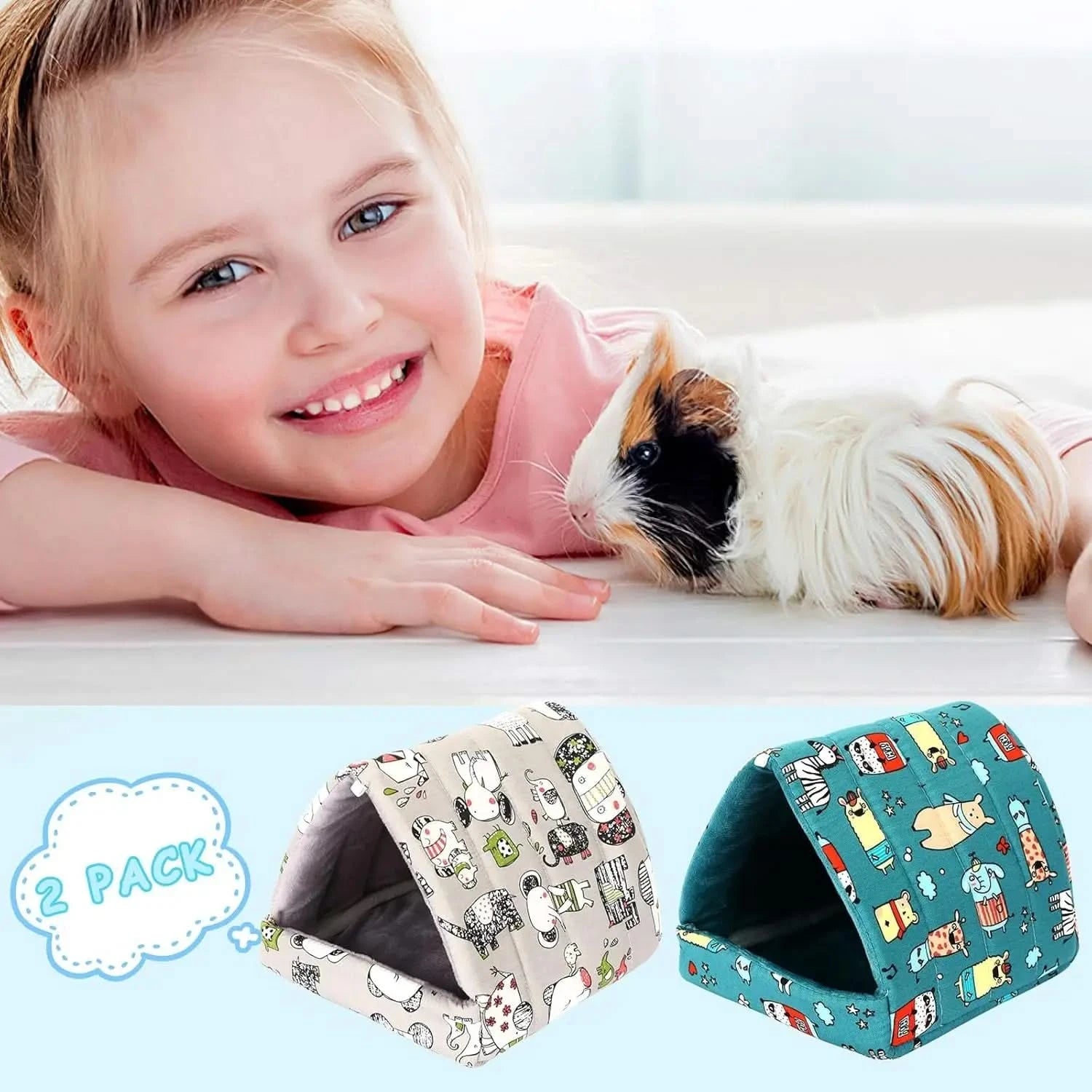 UPINS 2-Pack Washable Guinea Pig Hideout Bed for Small Animals & Rodents