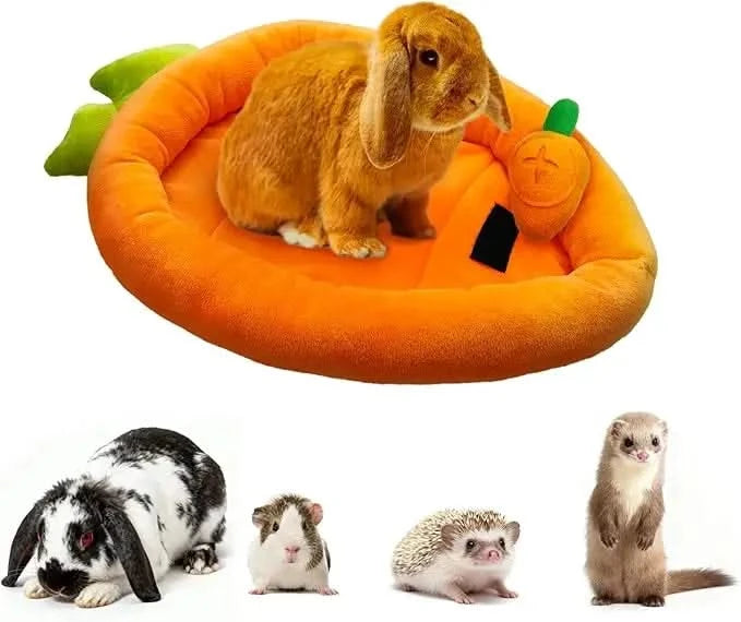 Plush Carrot Shape Small Animal Bed for Rabbits, Guinea Pigs, Chinchillas