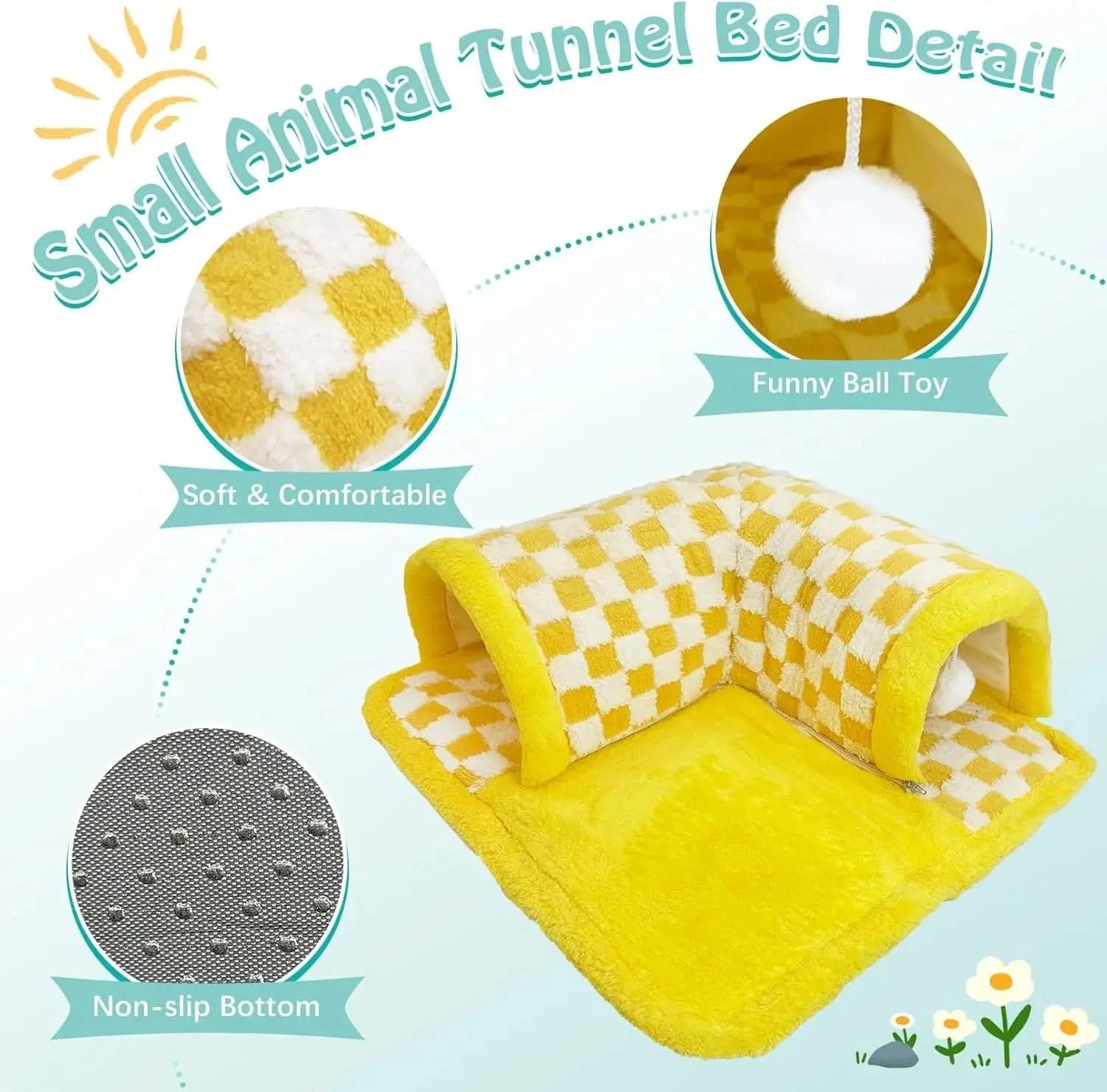 Cozy Removable Guinea Pig Tunnel Bed with Non-Slip Bottom for Small Animals
