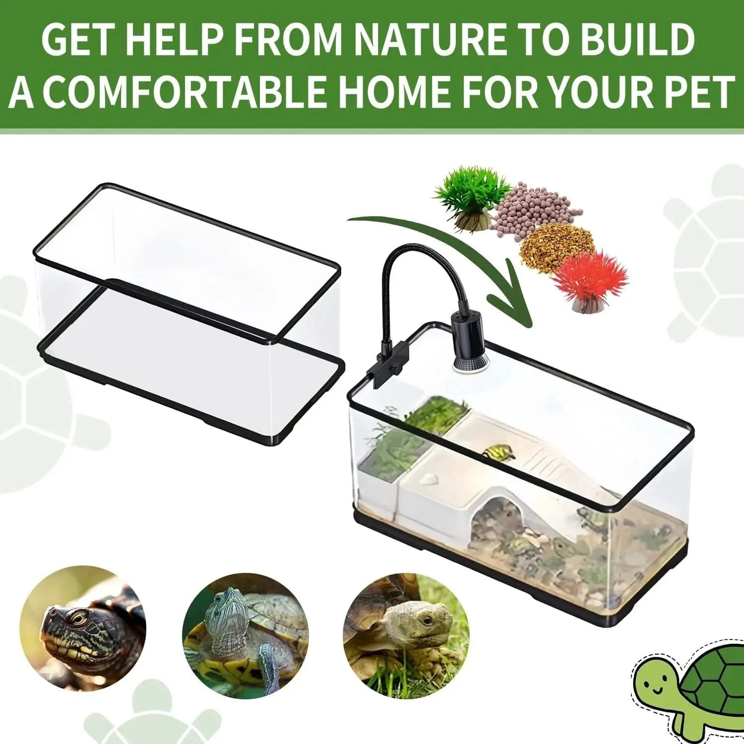 Complete Acrylic Turtle Tank Kit with Light, Filter, Drainage, Multi-Zone Habitat