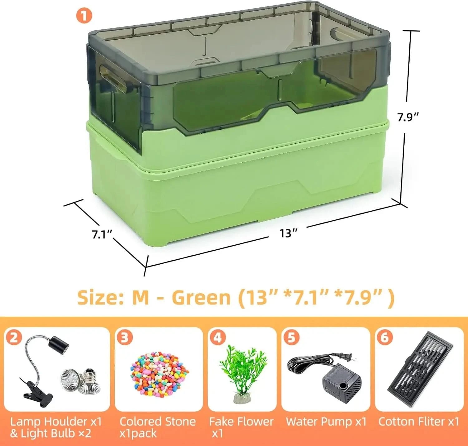 Complete Turtle Habitat Tank Kit: Fresh Filtration, Heat Lamp, Water Pump, Easy Care