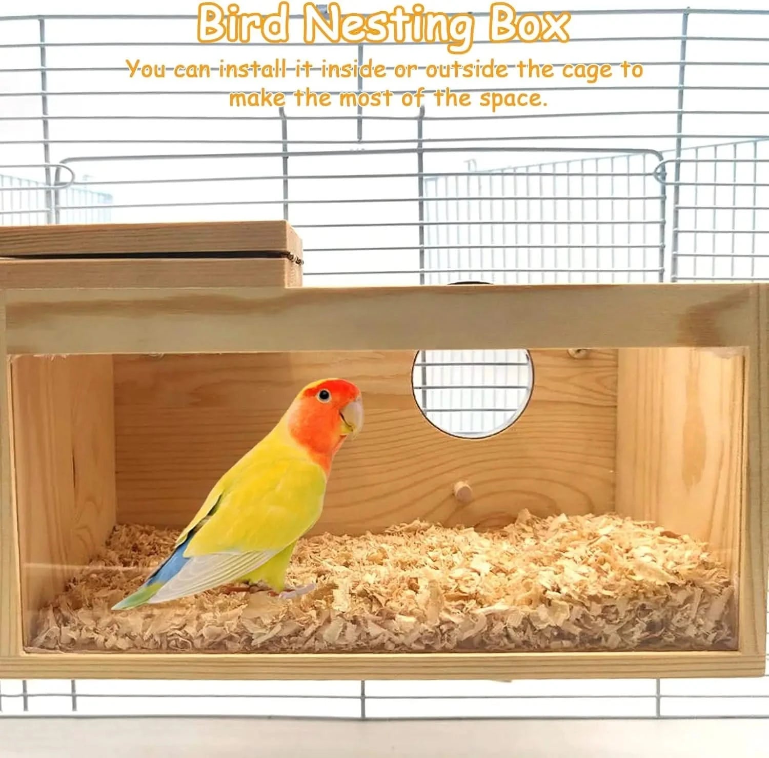 PINVNBY Natural Wood Panoramic Bird Nesting Box for Parakeets, Budgies, Cockatiels