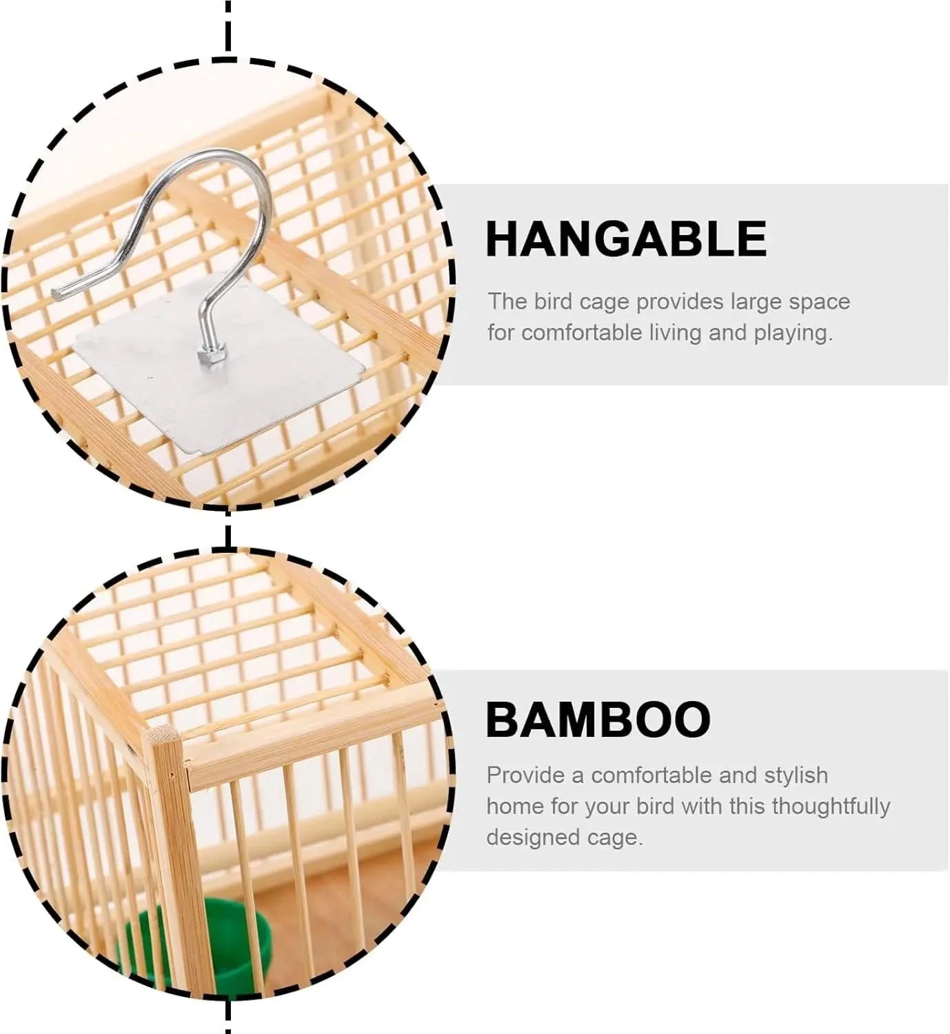 Kisangel Bamboo Small Bird Travel Cage with Hanging Hook & Tray
