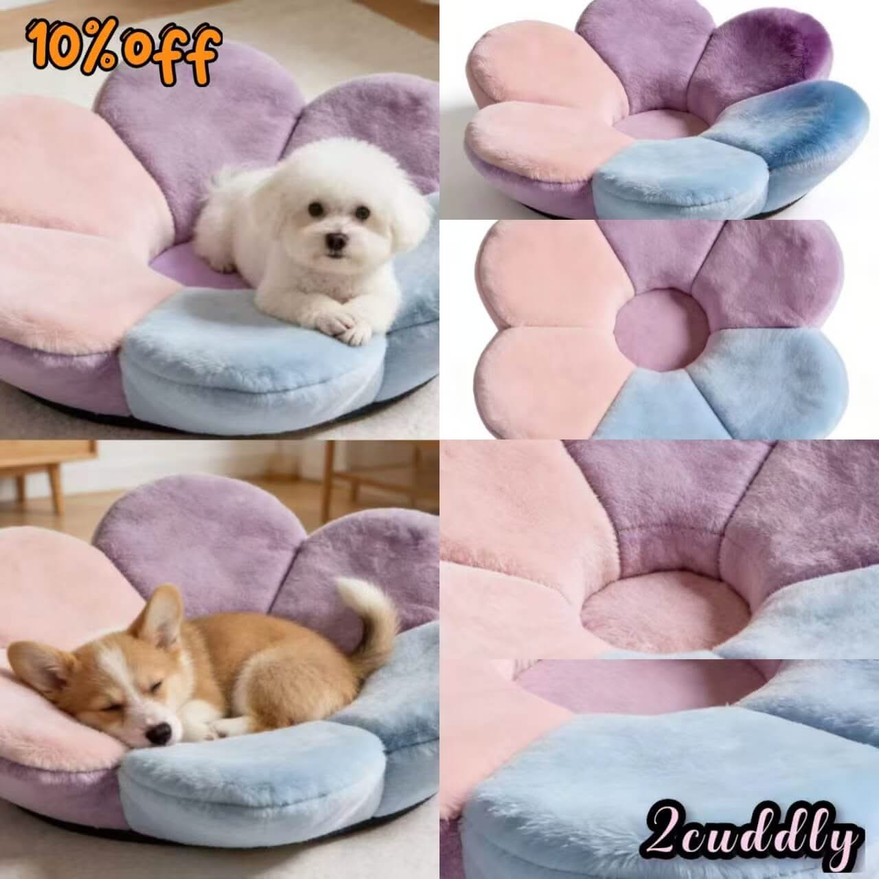 Whimsical Pet Bed for Dogs - Petal-Shaped, Pastel Colors, Soft Plush Padding