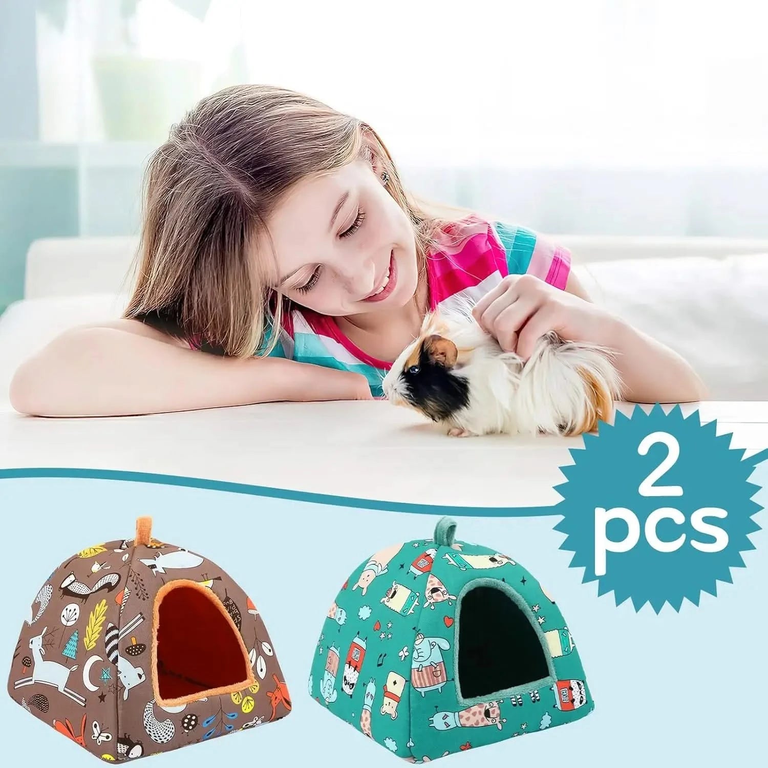 Cozy Plush Washable 2-Pack Small Pet Beds for Guinea Pigs & Hamsters