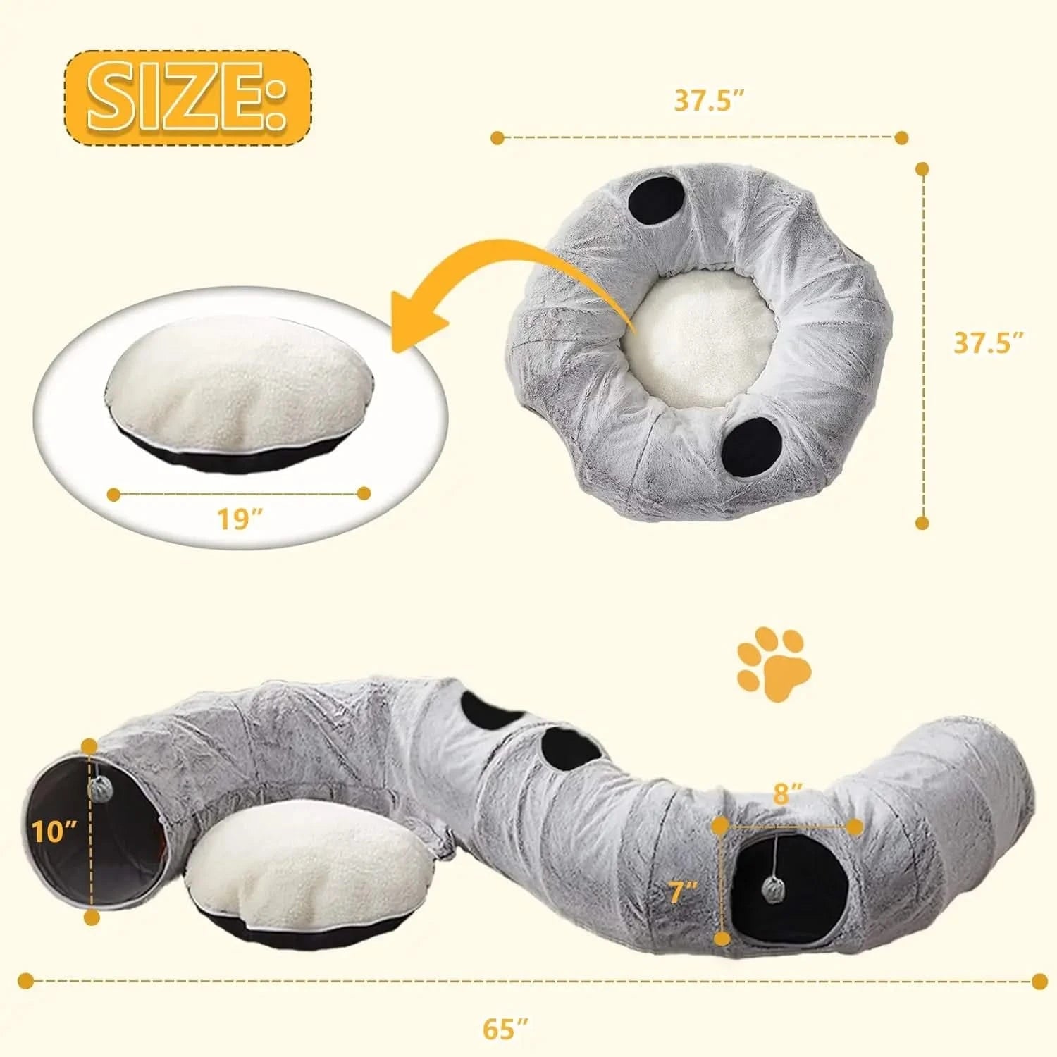 Plush Washable Cat Donut Tunnel Bed for Cozy Indoor Play