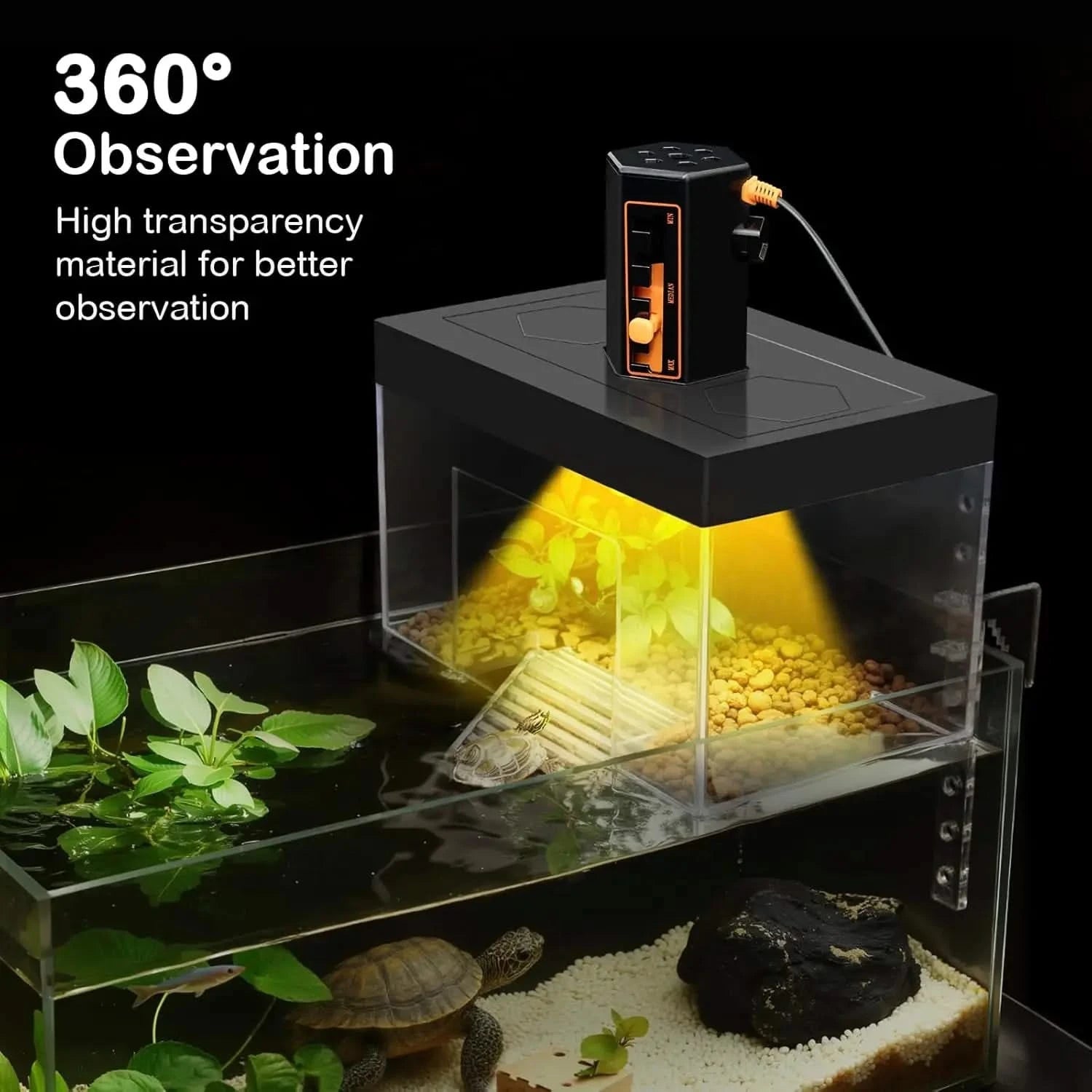 Clioran Elevated Turtle Basking Platform with Light for Small Red Eared Sliders