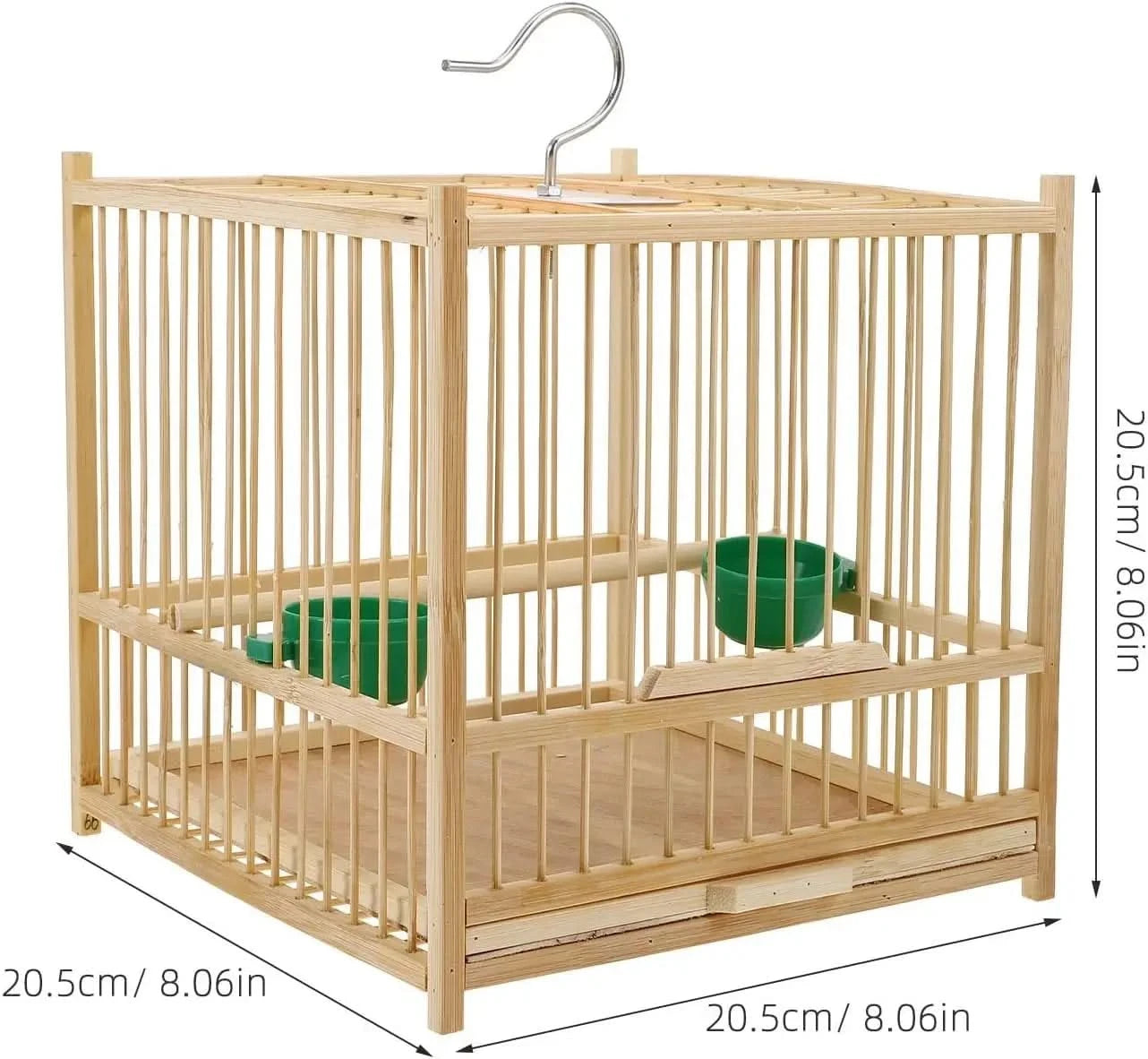 Kisangel Bamboo Small Bird Travel Cage with Hanging Hook & Tray