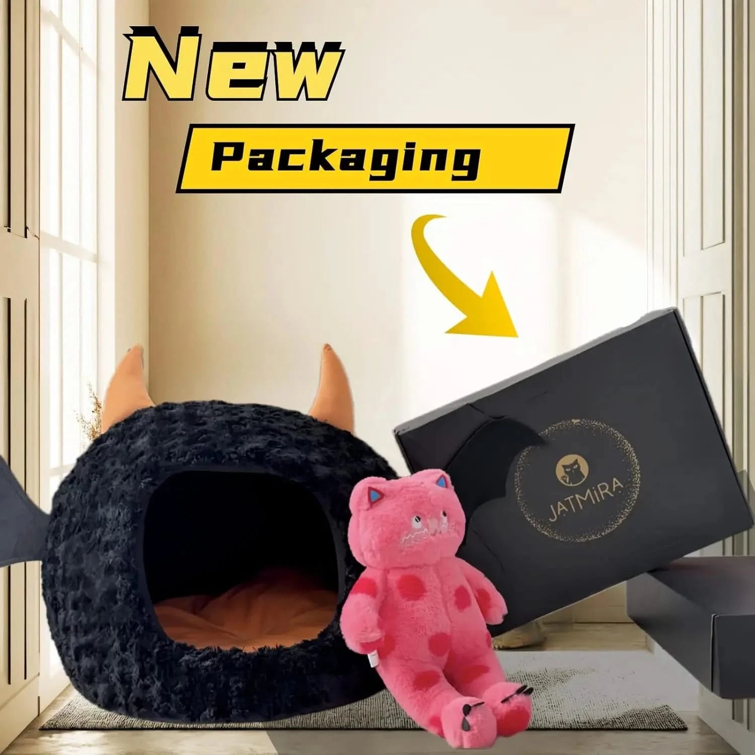 Funny Halloween Bat Cat Cave Bed: Warm, Ultra-Soft Plush, Removable Cushion