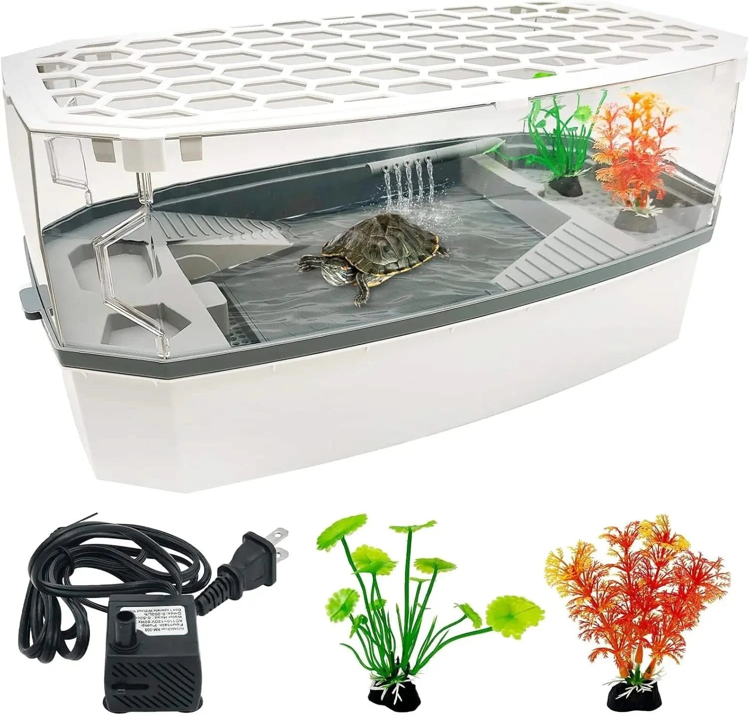 Hamiledyi Acrylic Turtle Tank Kit, Water Pump, Anti-Escape Lid, Multi-Zone Habitat