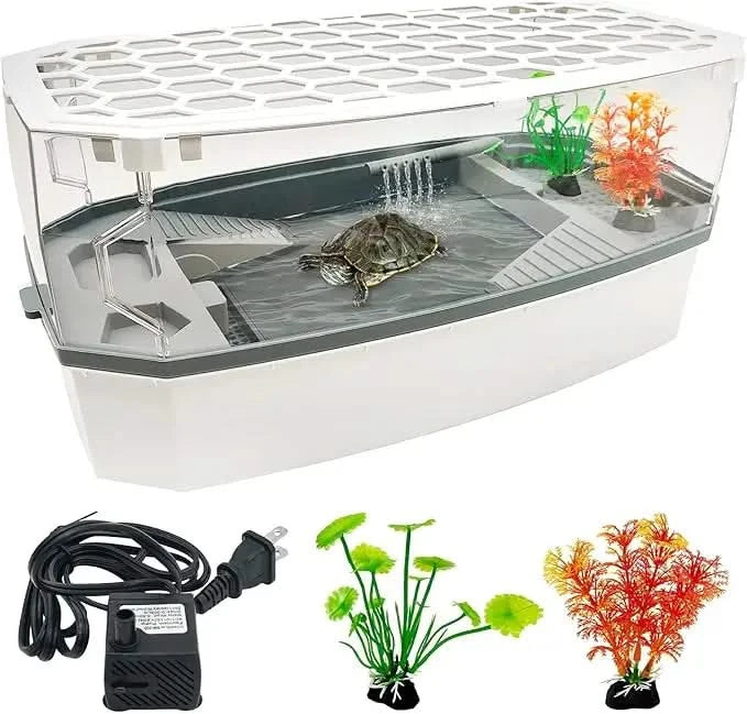 Hamiledyi Acrylic Turtle Tank Kit, Water Pump, Anti-Escape Lid, Multi-Zone Habitat