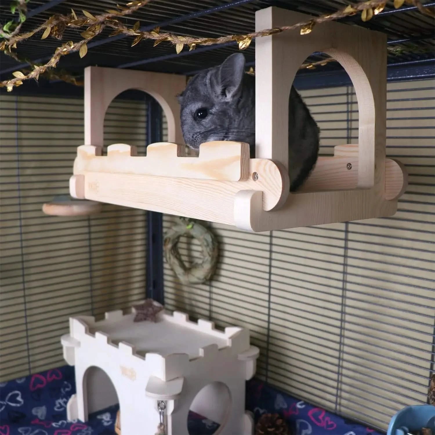 YKD Natural Wood Suspension Bridge for Chinchillas, Sugar Gliders, Rats, Squirrels