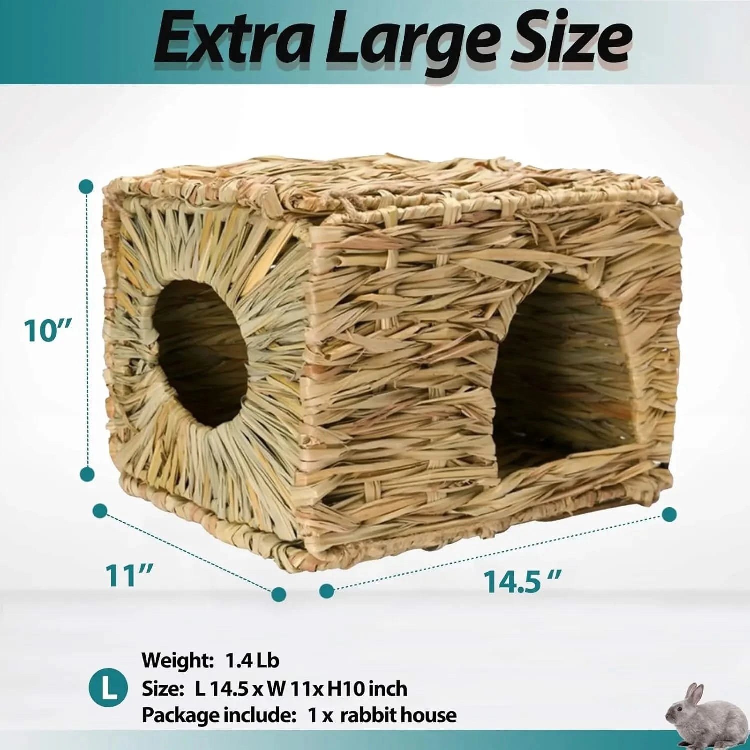 HERCOCCI Extra Large Foldable Grass House: Rabbit, Guinea Pig Chew Hideaway