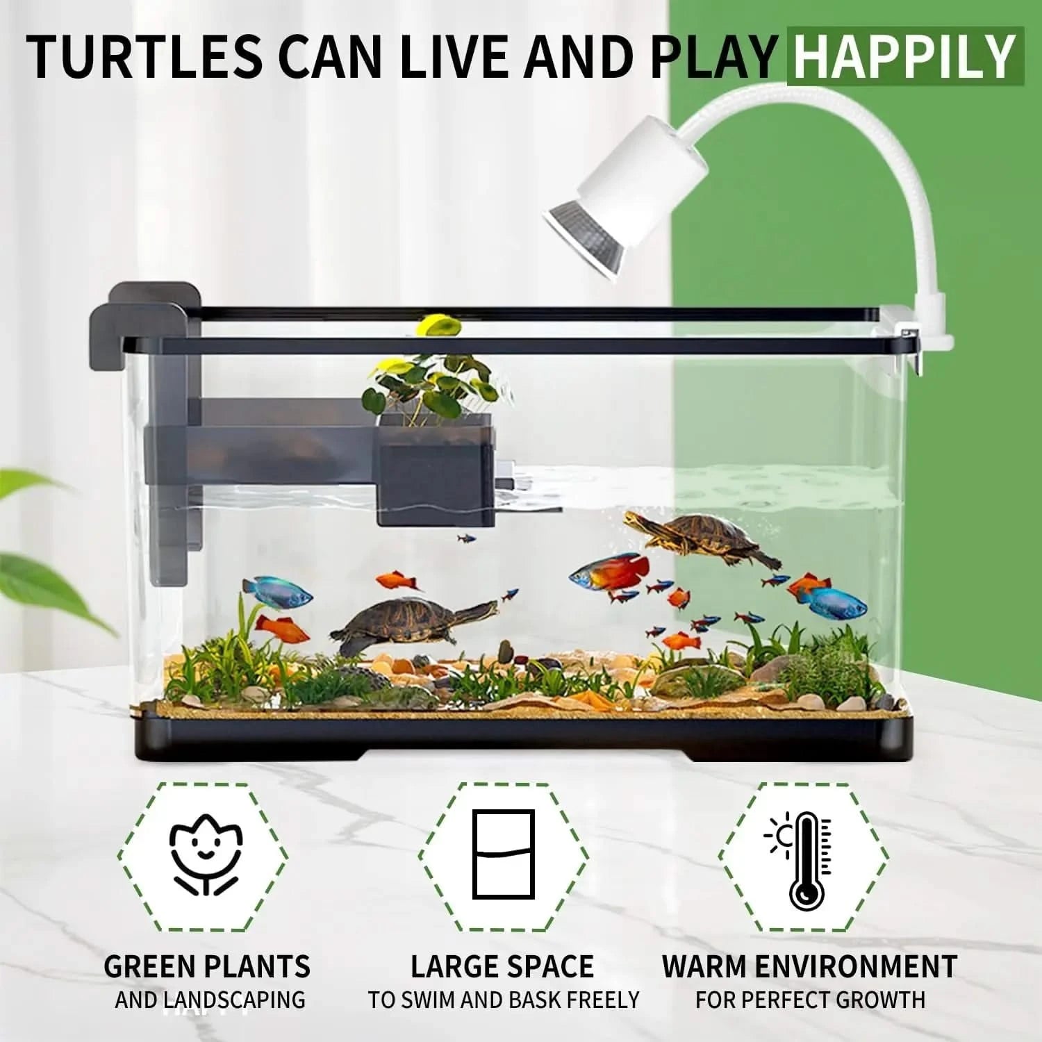 Superior Acrylic Turtle Tank Starter Kit: Light, Filter, Drainage, Multi-Function Reptile Habitat