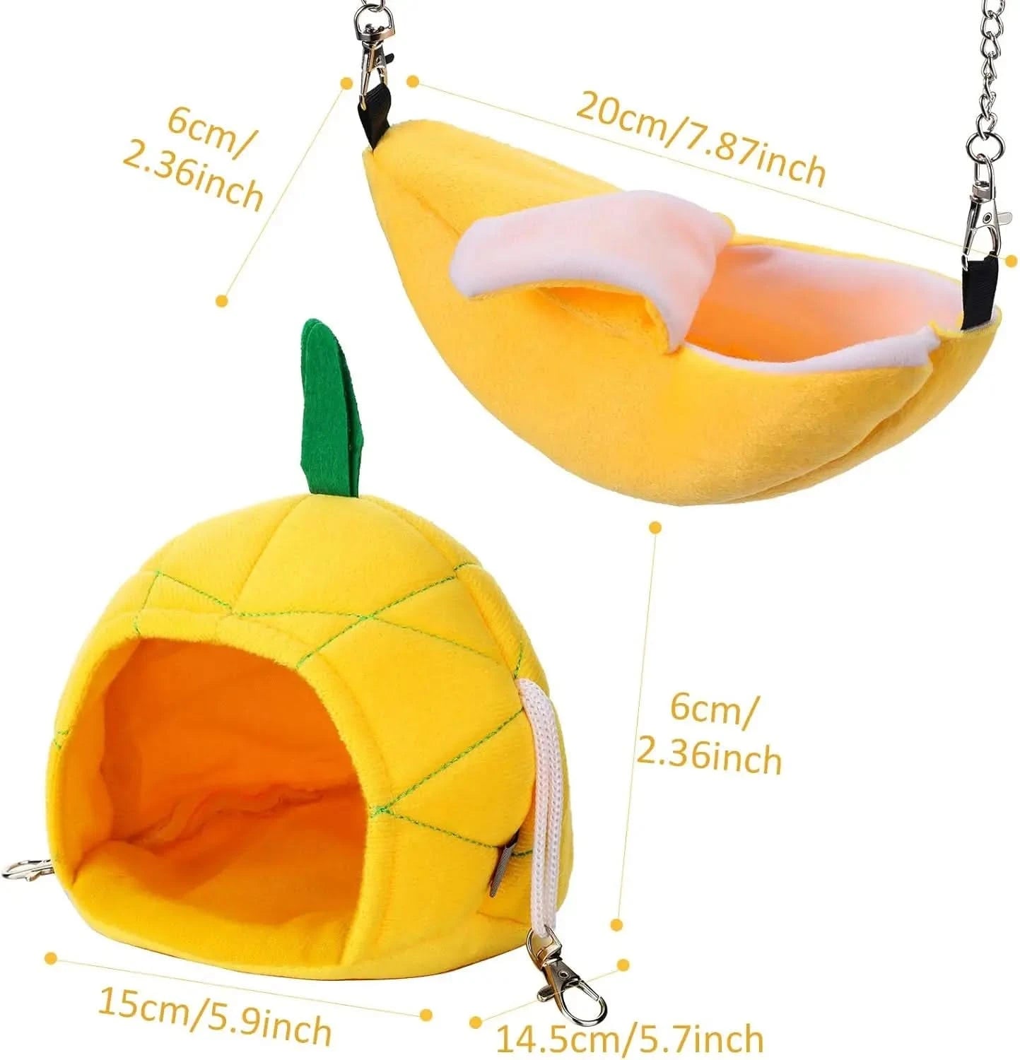 Jetec Cozy Banana Pineapple Hamster Hammock Bed Set for Small Pets